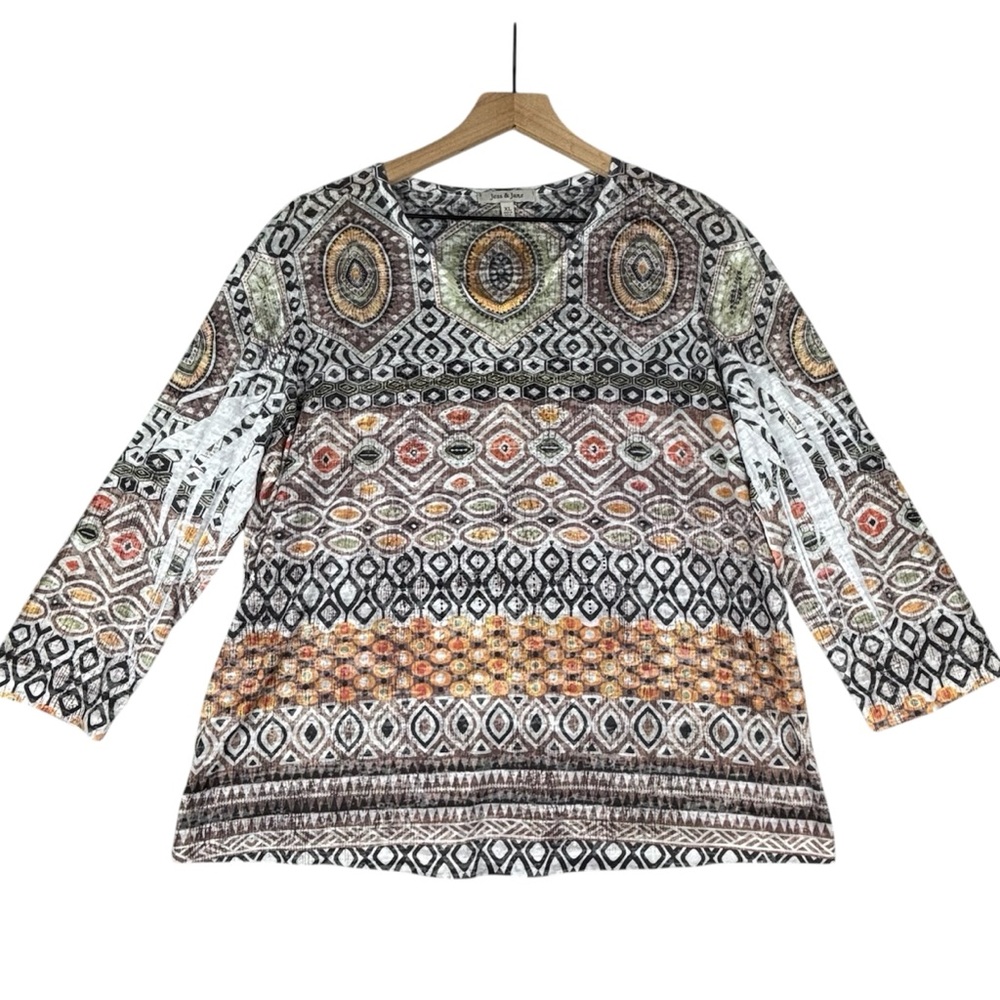 Jess & Jane Shirt Womens XL Abstract 3/4 Sleeve‎ Artsy Art to Wear Geometric
